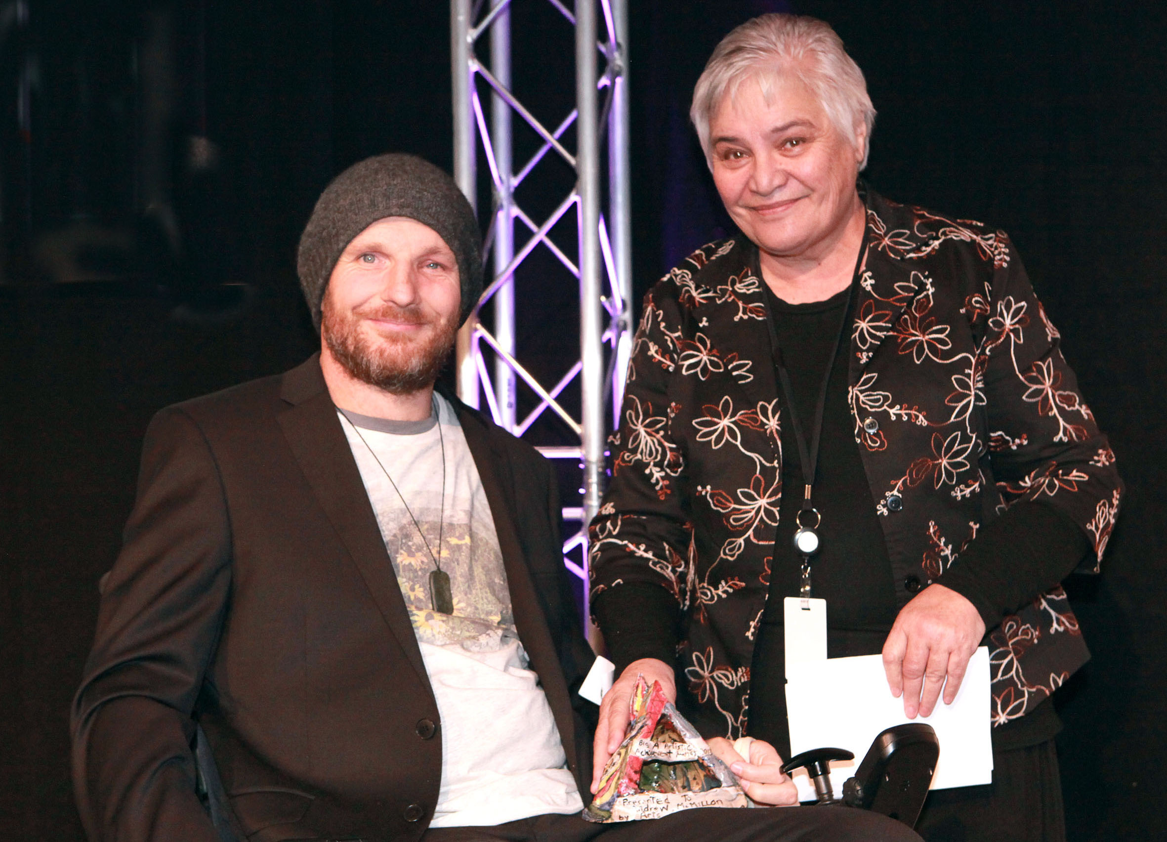Composer and musician Andrew McMillan receives his awards in the 2013 Arts Access awards,